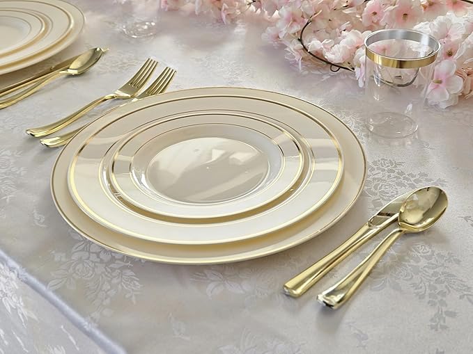 " OCCASIONS " 40 Piece Chargers pack Wedding Party 12'' Disposable Plastic Charger Plates/Chargers (Ivory & Gold Rim)