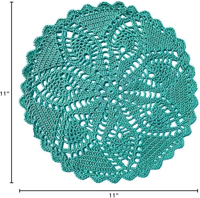 BIBITIME Lace Placemats Table Doilies Round Handmade Crochet Doily Kitchen Cup Mug Mats,Peacock,Pack of 2 PCS