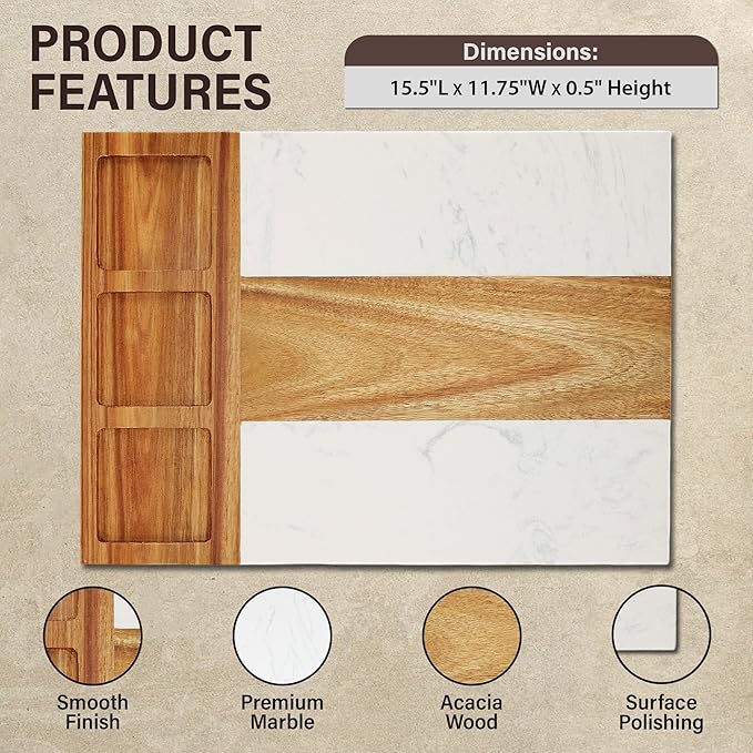 Marble Cutting Board, Charcuterie Cheese Boards Set Includes 3 Bowls, 3 Spoons, 4 Charcuterie Utensils for Meat, Fruits, Engraved Cutting Boards for Housewarming and Wedding Gift- Marble Blank