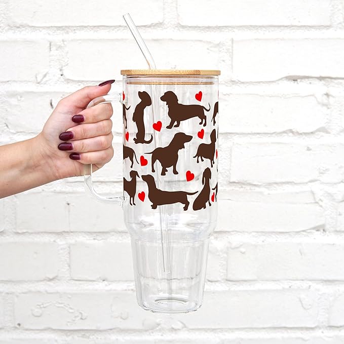 Sip Sip Hooray Dachshund Dog Mom 40oz Iced Coffee Cup with Lid and Straw, Dog Mom Cup, Dog Lover Cup, Dog Mom Gift, Dog Lover Gift, 40oz Beer Glass