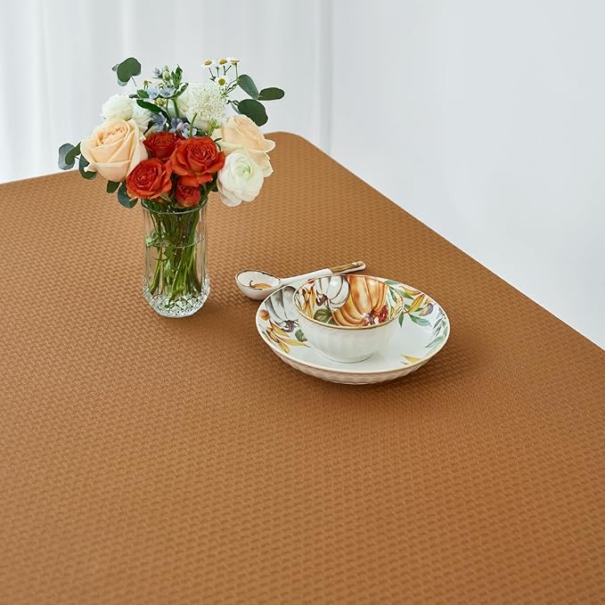 maxmill Harvest Square Tablecloth Stain Resistant Waterproof Wrinkle Resistant Weaved Pattern Soft Table Cloth for Fall Harvest Thanksgiving Decorative Fabric Table Cover, 52 x 52 Inch, Amber