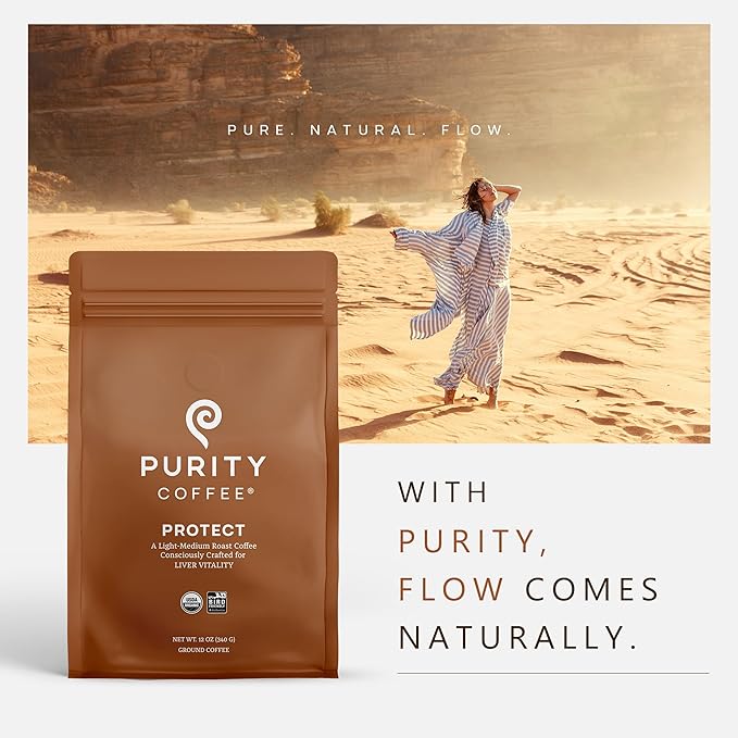 Purity Coffee PROTECT High Antioxidant Light-Medium Roast Ground (12oz Bag) | Specialty-Grade USDA Organic Arabica Blend | Third Party Tested for Mold, Mycotoxins & Pesticides
