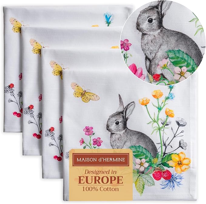 Maison d' Hermine Cloth Napkins Set of 4 100% Cotton Everyday Reusable Square Napkins Cloth Washable Dinner Party Wedding Restaurant Valentines Day Decorations Spring/Summer (Printemps, 20" x 20")