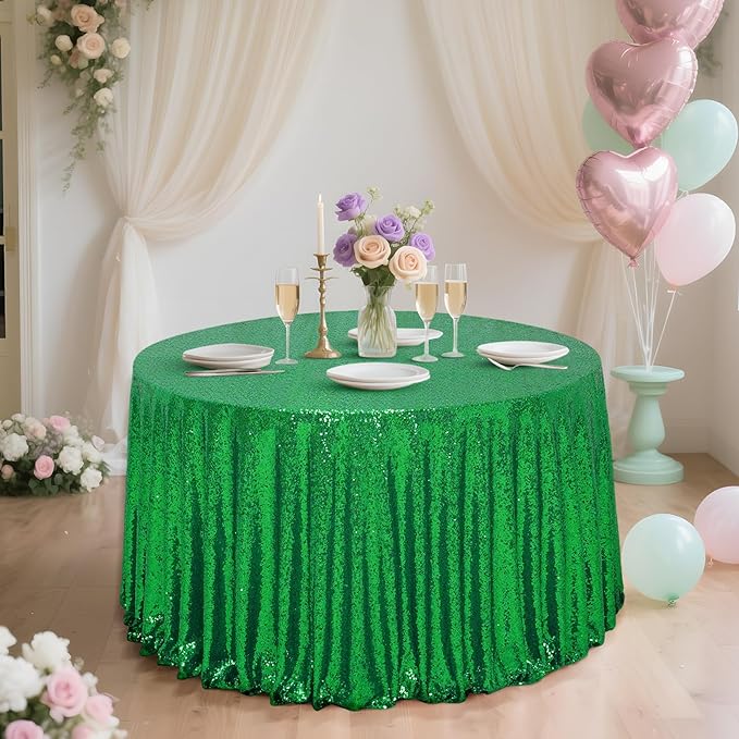 Eternal Beauty Green Tablecloth, 120 Inch Round Sequin Tablecloth for Party Cake Dessert Table Exhibition Events