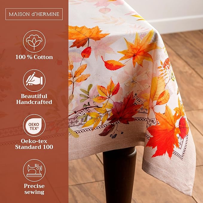Maison d' Hermine Table Cloth Rectangle Table 100% Cotton 70 x 140 Inches Fall Tablecloth Reusable Everyday Use for Thanksgiving Christmas Decorations Dining Farmhouse Party (Amarante)