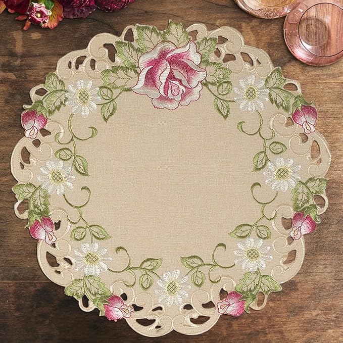 Decozen Set of 12 Doilies for Table, Lace Doilies - Rustic, Crochet, Farmhouse, Kitchen, Round Table Placemats - Valentines Day Decorations - 15 inch Beige, The Docia Collection
