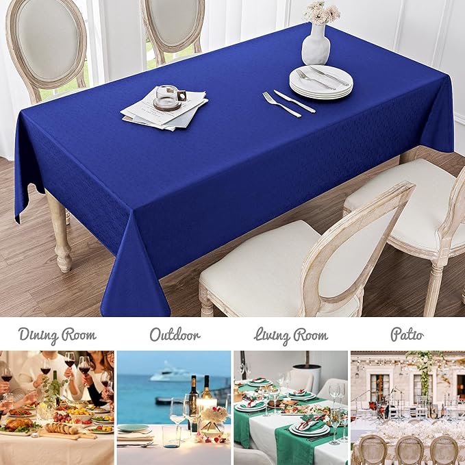 Rectangle Tablecloth Waterproof 60x144 inch Linen Textured Table Cloth Stain and Wrinkle Resistant Washable, Decorative Fabric Table Cover for Dining, Party and Camping, Royal Blue