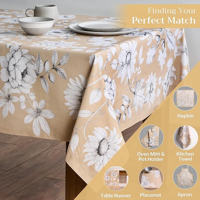 Maison d' Hermine Table Cloth Rectangle Table 100% Cotton 54 x 72 Inches Fall Tablecloth Reusable Everyday Use for Thanksgiving Christmas Decorations Dining Farmhouse Party (Pretty Autumn)