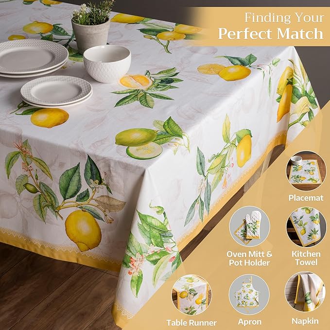 Maison d' Hermine Table Cloth Square Table 100% Cotton 60 x 60 Inches Tablecloth Reusable Decorative for Dining Room Farmhouse Home Valentines Day Decorations Spring Summer - Limoncello
