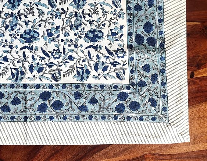 ATOSII Jodhpur 100% Cotton Square Tablecloth, Handblock Floral Print Linen Table Cloth for Kitchen I Dining Table I Tabletop I Parties I Wedding I Spring/Summer (60 X 60 Inches)