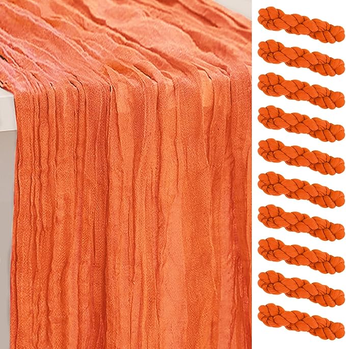 10 Pack Orange Cheesecloth Table Runner 35x120 Inch 10Ft Rustic Gauze Cheese Cloth Table Runner Sheer Cheesecloth Table Runners for Wedding Party Bridal Shower Decoration