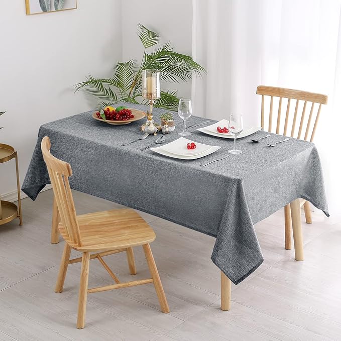 Hiasan Faux Linen Rectangle Tablecloth - Wrinkle and Stain Resistant Washable Table Cloth for Kitchen Dining Room Holiday Table Cover for Party Dinner, Grey, 90 x 156 Inch
