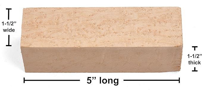 Bird's Eye Maple Wood Knife Handle BLOCK (Each Piece is Unique) 5" x 1-1/2" x 1-1/2"