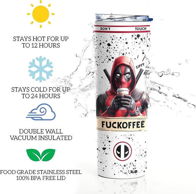Dead Fuckoffee Tumbler, Pool Anti-Hero Tumbler Insulated, Sippy Sip Funny Novelty Gifts, Team X-Force, Wade Wilson, Birthday Christmas Any Occasion Gift, Coffee Drinker - 20 Oz