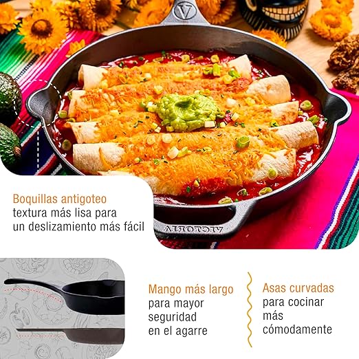 Victoria 10-Inch Day of the Dead La Catrina Cast Iron Skillet, Dia de los Muertos Seasoned Cast Iron Frying Pan with Long Handle, Made in Colombia