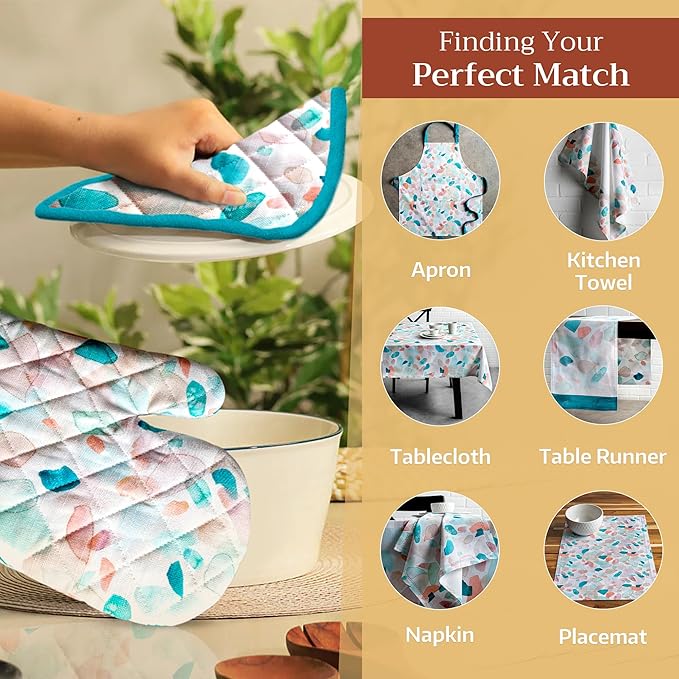 Maison d' Hermine Oven Gloves 100% Cotton Oven Mitt 7" x 13" with Loop Heat Resistant, BBQ, Cooking Gloves, Baking, Grilling, Kitchen, Handling Hot Pans Spring/Summer (Pack of 1, Summer Picnic)