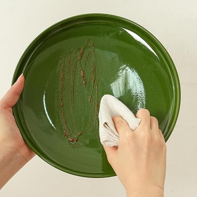 10.25-Inch Dinner Plates Set of 4, Dual Glaze Stoneware Plates, Microwave and Dishwasher Safe, Ceramic Plates for Everyday Dining, Forest Glaze Green