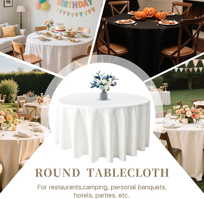 BIGTONE 10 Pack White Polyester Round Tablecloth 120 Inch, Wrinkle and Stain Resistant Washable Polyester Fabric Table Cloth for Dining Room Kitchen Party, White