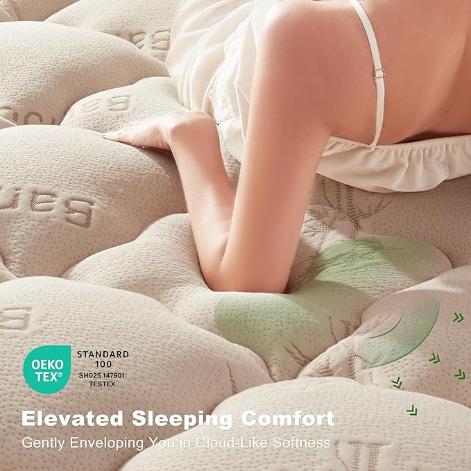 BEDLORE Full Size Mattress Topper Viscose Derived from Bamboo, Thick Pillow Top Mattress Pad with Stretchable Pockets for 6"-15" Mattress, Breathable Mattress Topper for Back Pain Relief(Beige)