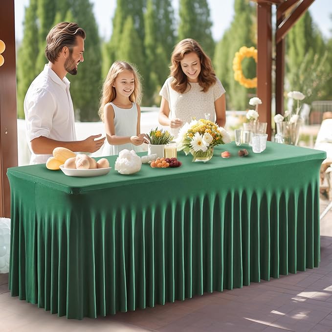 2 Packs Green Spandex Table Clothes for 4 Foot Rectangle Table, Spandex Table Covers 4FT Stretch Table Skirts Wrinkle Free Fitted Tablecloth for Easter, Wedding, Banquet & Parties