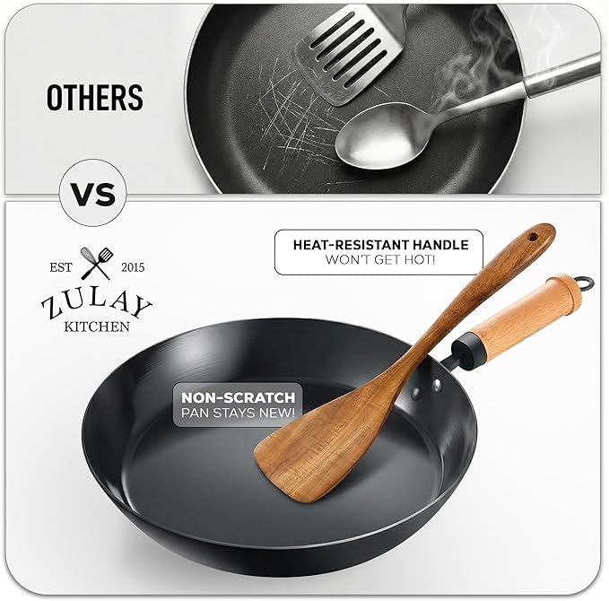 Zulay Kitchen 6-Piece Wooden Spoons for Cooking - Smooth Finish Teak Wood Utensils - Soft Comfort-Grip Cooking Wood Spoons Non-Stick Teak Easy to Clean Utensils Heat Resistant Non-Scratch Spoon Sets