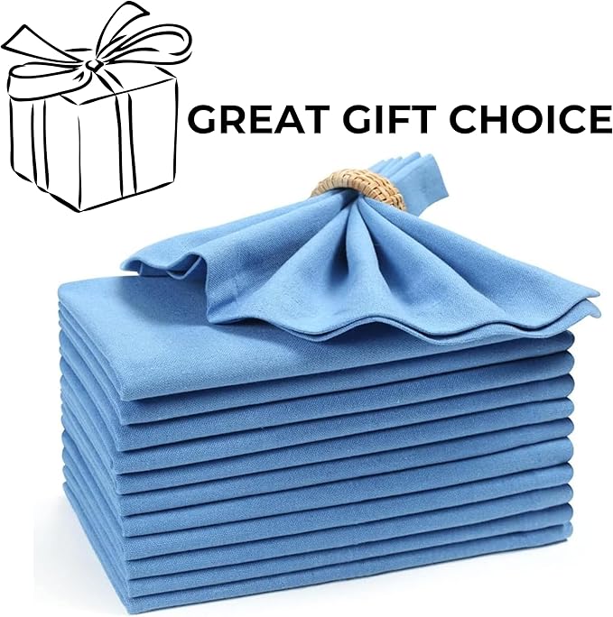 Homidate Cotton Dinner Napkins Set of 12 – 18x18 Light Blue – Machine Washable Fabric Napkins Ideal for Weddings, Thanksgiving, Christmas & Everyday Dining