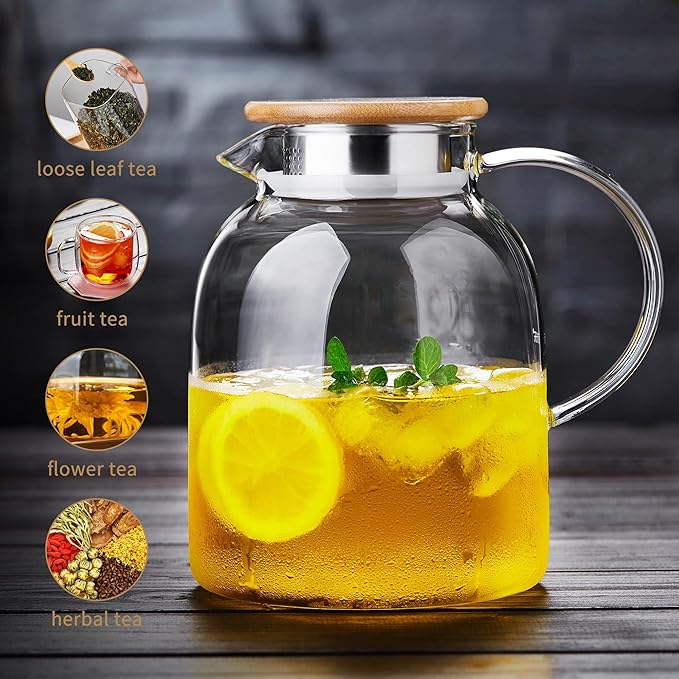 Unbreakable Glass Teapot, Stovetop Safe, Thickened Heat Resistant Borosilicate Glass, 54 fl oz Large Glass Tea Pot with Infuser and Lid