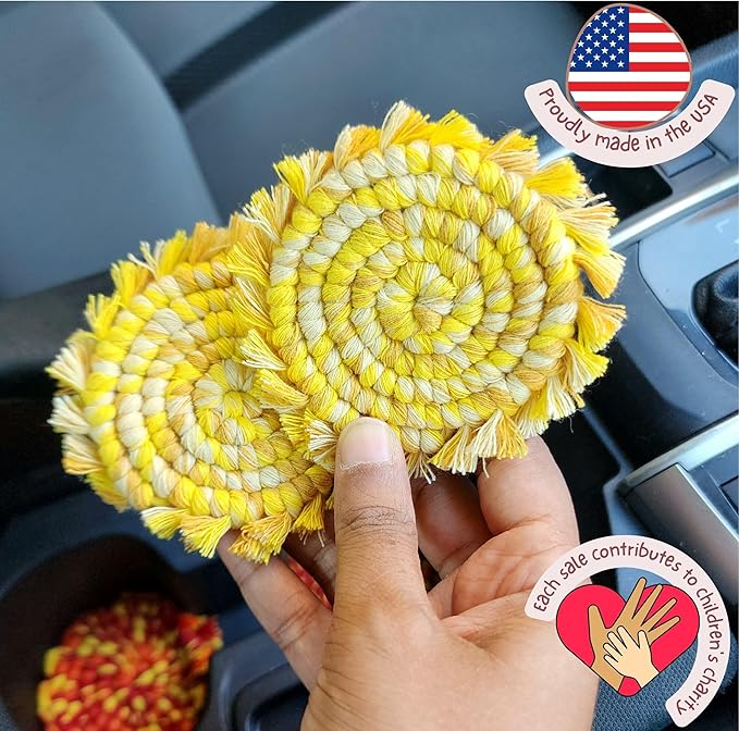 Cotton Car Coasters 2pc Car Cup Coasters Cute car Accessories for Women car Coaster for Cup Holders (Lemon Drop)