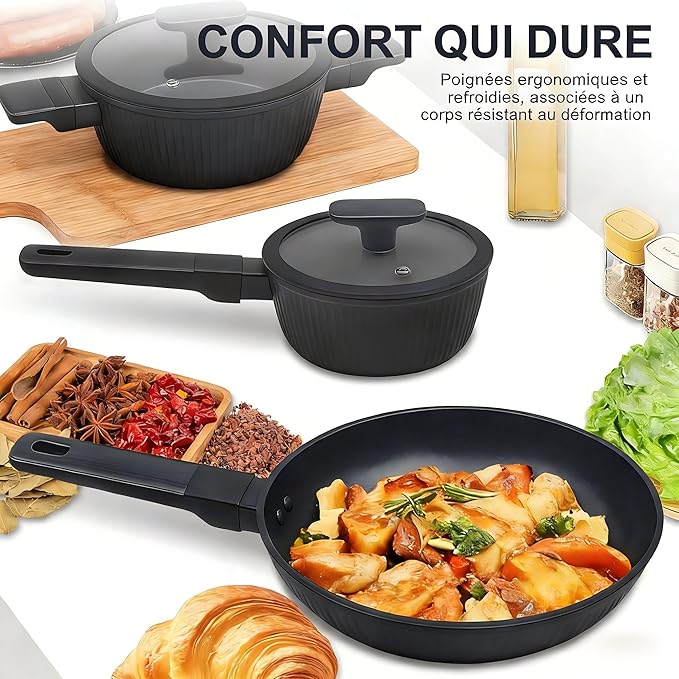 Nonstick Cookware Set Non Toxic, 3-Piece Pots and Pans Set, PFOA/PTFE Free, Induction Ready & Dishwasher Safe, Ceramic Coating for Easy Release