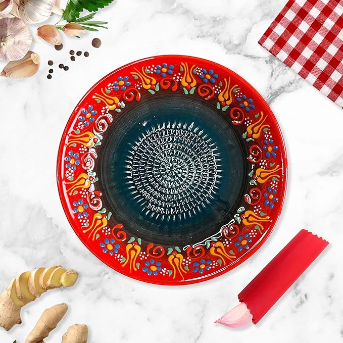 Ceramic Grater Bowl, Garlice Grater Plate, Handmade Ginger Grater, Mincer Bowl for Cheese &Vegetables, Ceramic Decorative Mincer, Hand Dish for Garlic (Sultan Red)