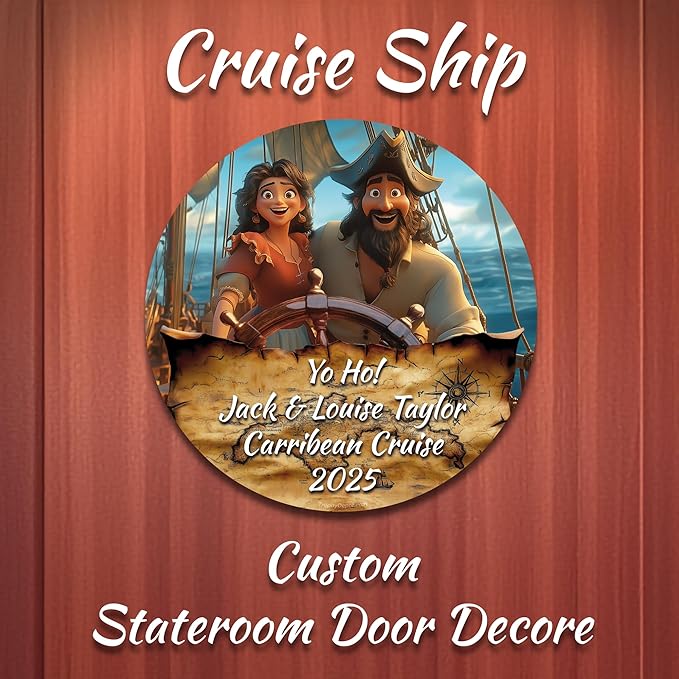 Personalized Pirate Couple Cruise Door Decoration Magnet, Custom Personalized Inscriptions Including Names, Occasions, Dates, Quotes or Anything That captures The Essence of Your Cruise