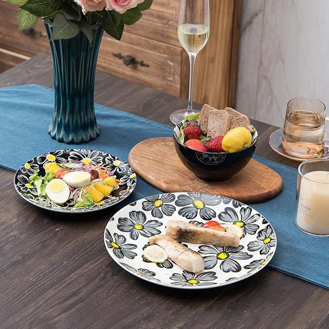 12-pieces Dinnerware Set Ceramic Dish Set Plates Sets Service for 4, Bowl Sets, Stoneware Dinnerware Sets, 12pcs Plate and Bowl Set for kitchen