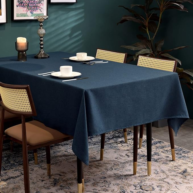 BALCONY & FALCON Rectangle Table Cloth – Waterproof, Wrinkle-Resistant & Dust-Proof Farmhouse Tablecloth for Dining, Kitchen, Party Decorations, Outdoor Patio, Baby Shower (Dark Blue, 55" x 71")