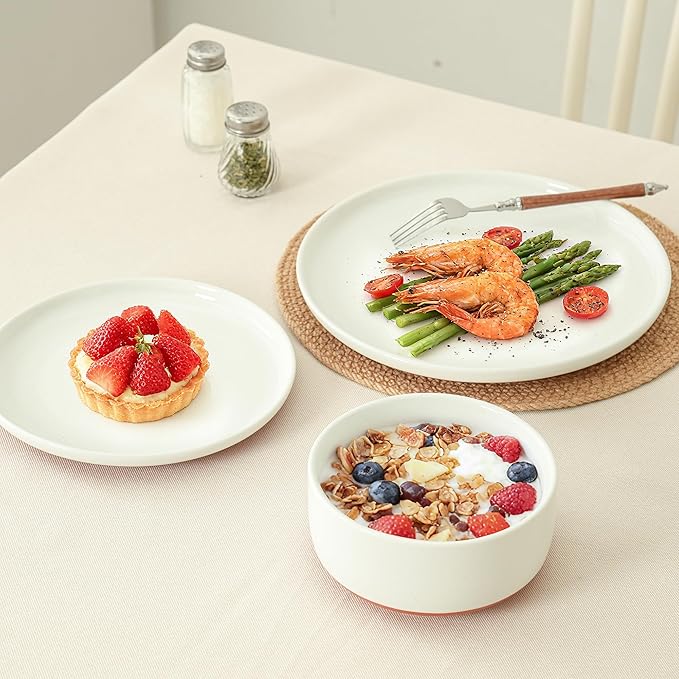 Stoneware Cereal and Soup Bowls Set of 4, 6-Inch Dual Glaze Ceramic Bowls for Breakfast & Oatmeal, Microwave and Dishwasher Safe, Stardust Glaze White