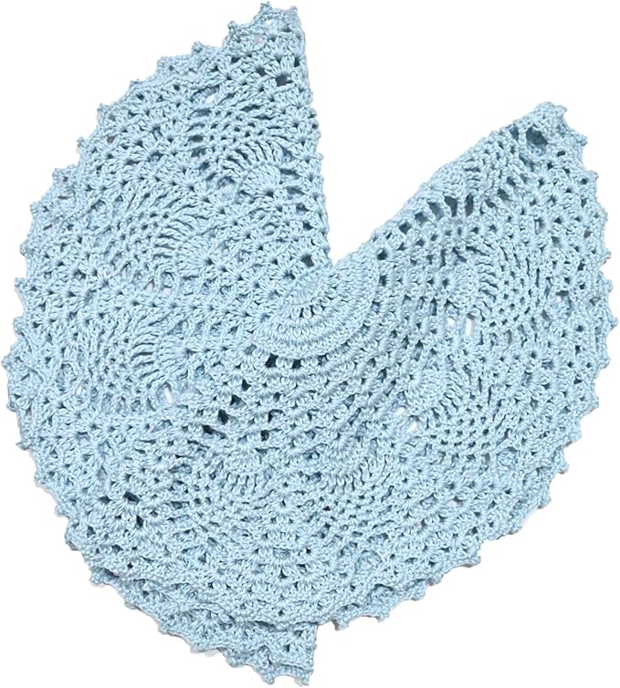 BIBITIME 2PCS 11 inches to 12 inches Lace Doilies Crochet Handmade Lace Coasters Round Placemat Rustic Table Doilies Decors for Kitchen Dining Room Party Dressers Light Blue