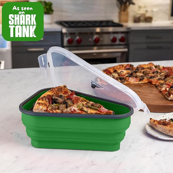 The Perfect Pizza Pack™ - Reusable Pizza Storage Container with 5 Microwavable Serving Trays - BPA-Free Adjustable Pizza Slice Container to Organize & Save Space, Green