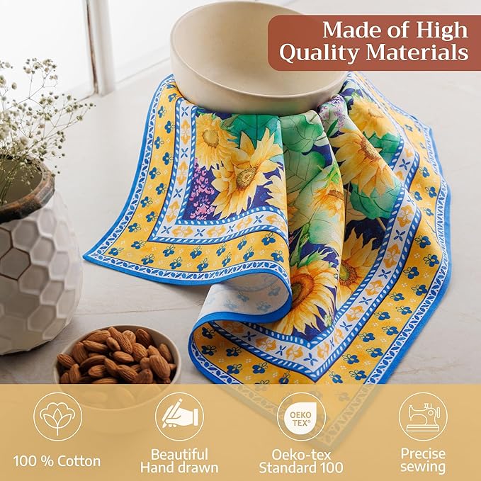 Maison d' Hermine Cloth Napkins Set of 4 100% Cotton Everyday Reusable Square Napkins Cloth Washable Dinner Party Wedding Restaurant Valentines Day Decorations Spring/Summer(Sunflower Days, 18" x 18")