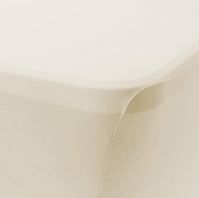 Obstal Stretch Spandex Table Cover for Standard Folding Tables - Universal Rectangular Fitted Tablecloth Protector for Wedding, Banquet and Party (Cream, 4 Ft)