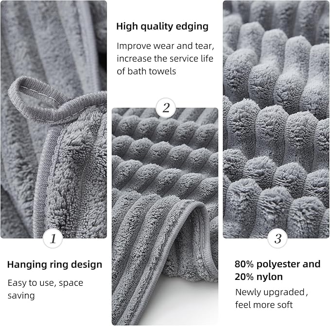 Extra Large Bath Towel Set of 6 (40"x80"),Oversized Bath Sheet Super Soft Highly Absorbent Microfibers Quick Dry Luxury Shower Towel for Bathroom Spa Gym Hotel Yoga (Gray, 6Piece)