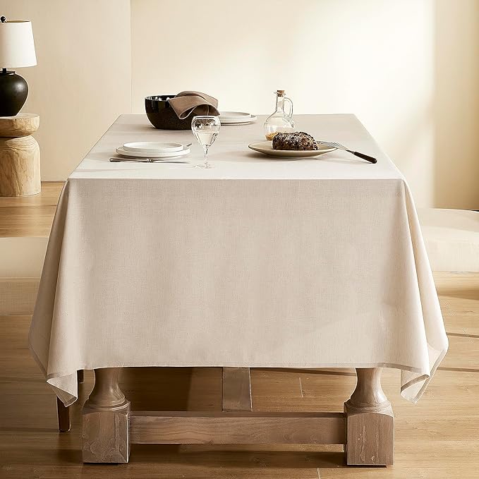 Beige Linen Table Cloths for 4 Ft Rectangle Tables Farmhouse Modern Neutral Fabric Tablecloth Kitchen Dining Room Decoration Table Cover for 4 Foot Tables Holiday Party Dinner 60x70 Inch