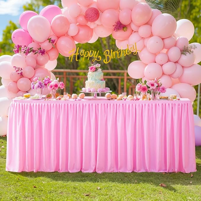 Wish Care 4 Pack Pink Rectangle Table Clothes for 6 Foot Tables, Polyester Fitted Tablecloths 6ft Stretch Table Cover for Wedding, Birthday, Parties, Trade Show, Craft Show