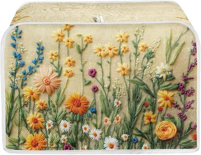 Doojoayie Flower Print Toaster Cover for Kitchen Decoration Polyester Fabric 2 Slice Bread Machime Cover Dust-proof Protector for Small Appliance
