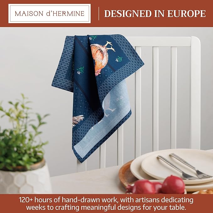 Maison d' Hermine Cloth Napkins Set of 4 100% Cotton Everyday Reusable Square Napkins Cloth Washable Dinner Party Wedding Restaurant Valentines Day Decorations Spring/Summer(Meadow Rooster, 18" x 18")