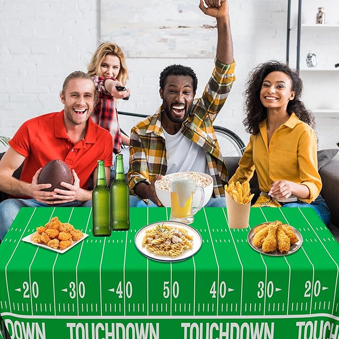 QZYL Football Party Decorations 2026, Disposable Football Tablecloth, 2 PCS Brown Green Decoration Runner, Game Day Theme Table Cloth, Plastic Table Cover for Game Day Touchdown Party Supplies