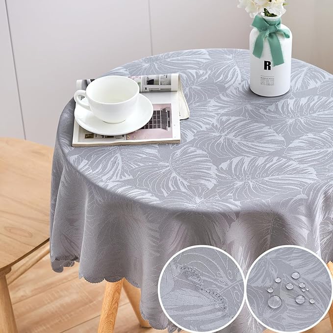 Square Tablecloth Small Table Cloths 36x36 Inch Up to 22" Tables Leaves Pattern Scalloped Edge Waterproof Jacquard Nightstand End Table Cover for Coffee Teapoy Table Room Decor (Grey)