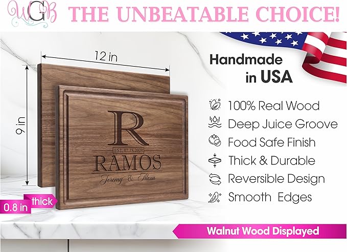 Personalized Cutting Board, Custom Wedding, Anniversary or Housewarming Gift Idea, Wood Engraved Charcuterie, for Couples, Family and Clients (Classic Initial 015)