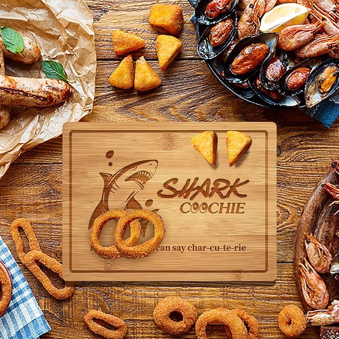 Shark Coochie Board, Funny Charcuterie Board, Bamboo Chopping Board, Funny Gift, Wedding Gift, Housewarming Gift, White Elephant Gift for Friends Family (Board D, 13''×9.5'')