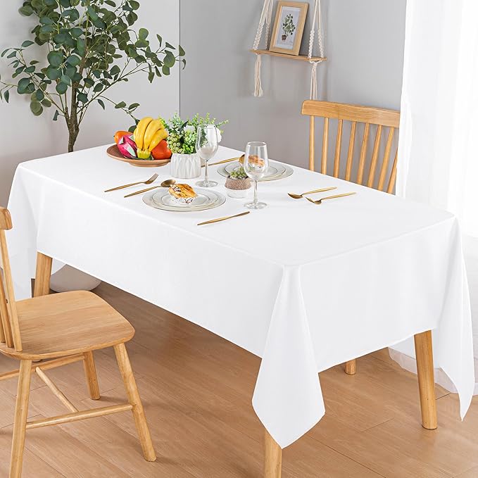 Hiasan 60 X 102 Inch Rectangle Textured Tablecloth - Waterproof Spillproof Antiwrinkle Jacquard Table Cloth for Kitchen and Dining Dinner, Outdoor Picnic, Holiday and Parties, White