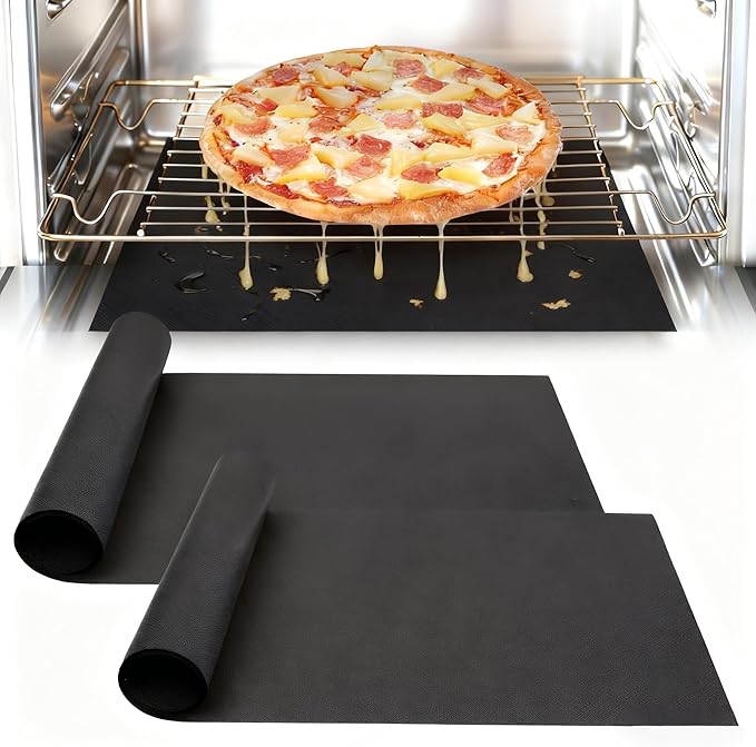 UBeesize 2 Pack XL Thickened Oven Liners for Bottom of Oven, Reusable 17x25 Inch Heavy Duty Non Stick Teflon Oven Mats BPA & PFOA Free, Fit Electric Gas Toaster Convection Microwave Ovens Grills