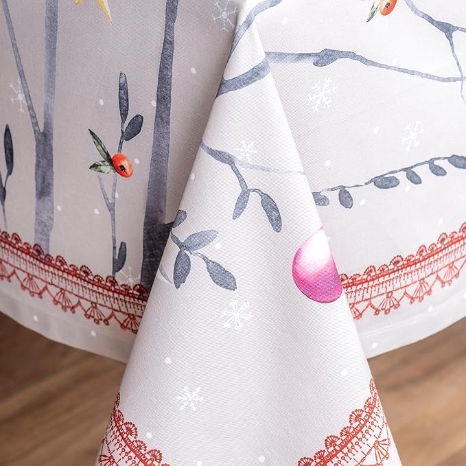 Maison d' Hermine Table Cloth Rectangle Table 100% Cotton 60 x 90 Inches Fall Tablecloth Reusable Everyday Use for Thanksgiving Christmas Decorations Dining Farmhouse Party (Fairy Christmas)